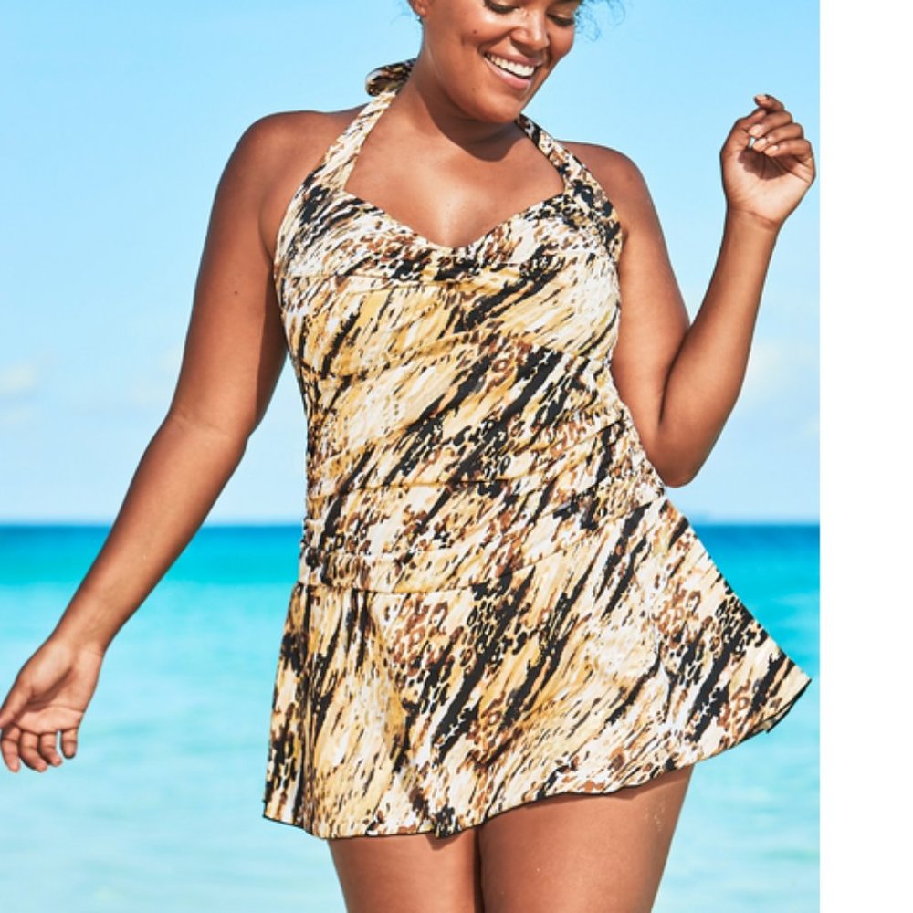 Swimsuits For All halter Ruffle Skirt Swimdress